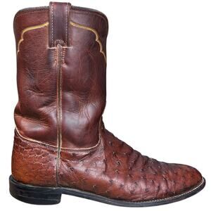 Vintage Justin Brown Full Quill Ostrich Roper Cowboy Boots Size US 11 EE